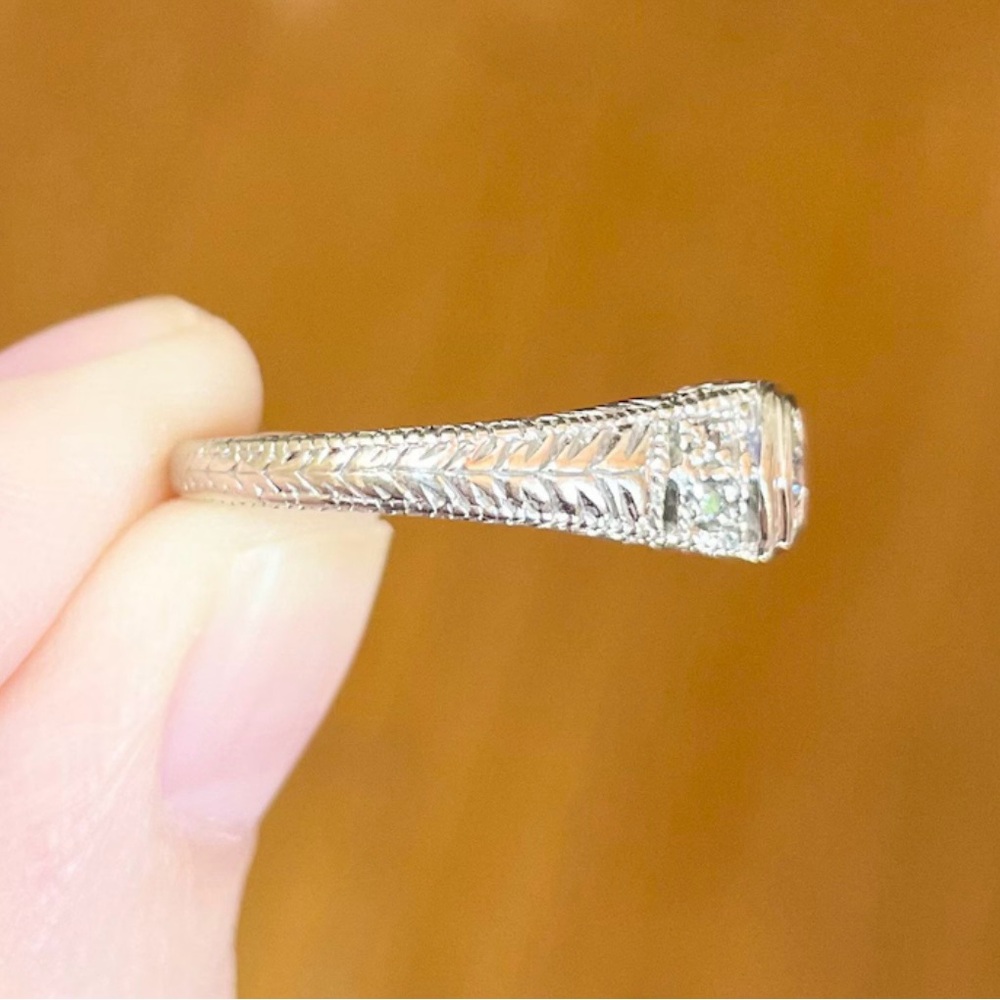 14K White Gold Art Deco Diamond Engagement Ring, Size 6 - Picture 8 of 10